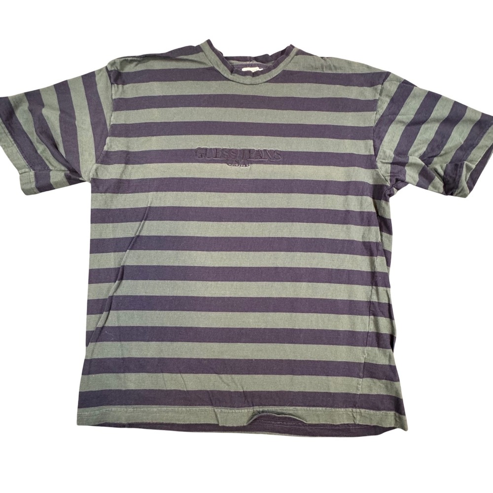 Vintage Guess Jeans USA Striped T Shirt XL 90s Made in USA Embroidered Logo
